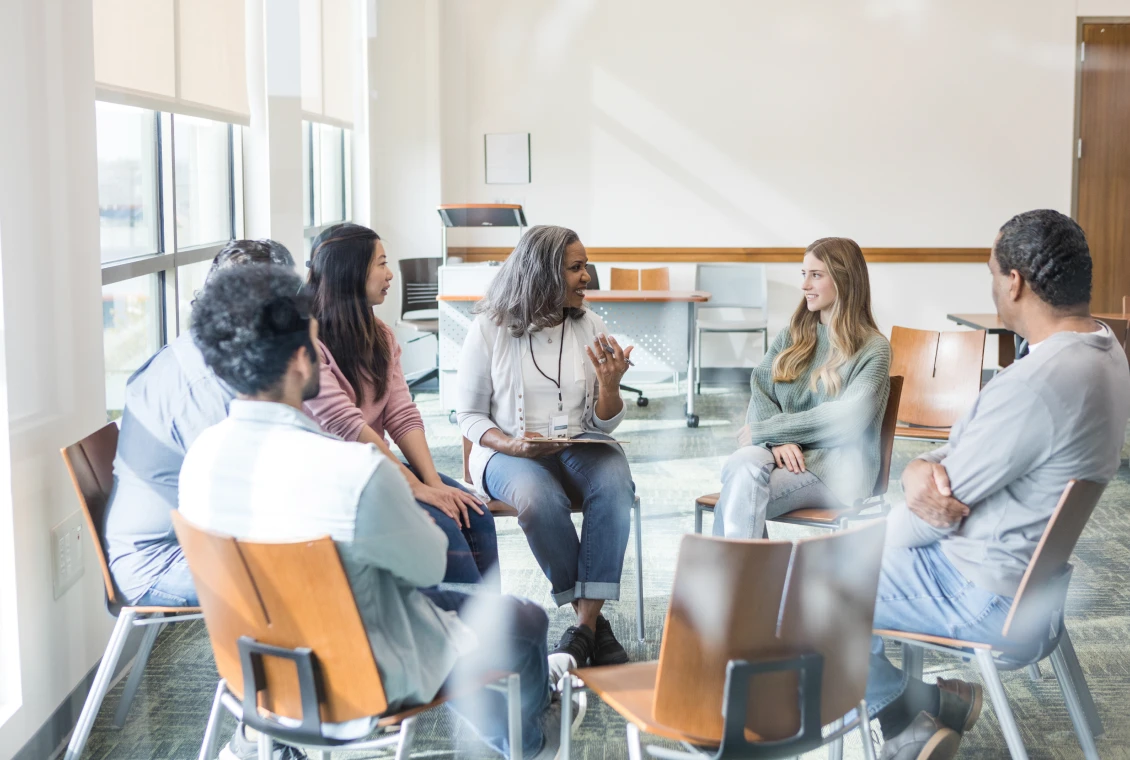 Group discussion in a bright room